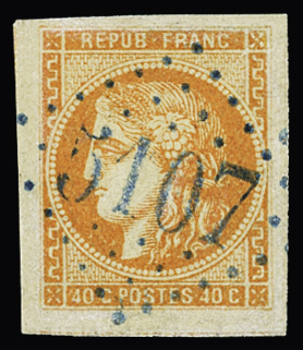 GC bleu 5107 de Tunis sur n°48 40c orange avec deux