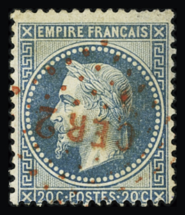 N°29B 20c bleu, deux exemplaires avec losange rouge
