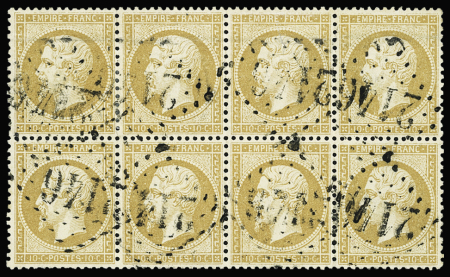 N°21 10c bistre en bloc de 8 obl. GC 2146 de Lyons-la-Forêt
