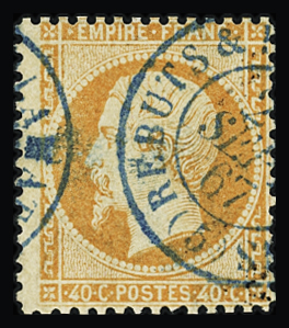 N°23 40c orange, obl. càd bleu REBUTS 1867, TB, R.