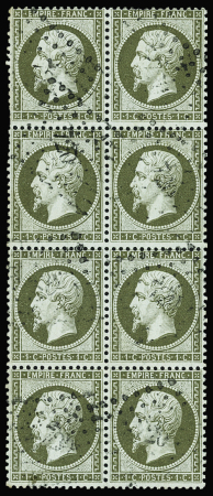 N°19 1c vert-olive, bloc de huit obl. PC du GC 720