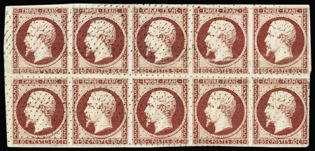 N°17A 80c carmin, exceptionnel bloc de dix oblitéré
