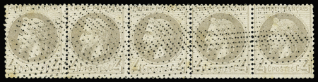 N°27A 4c gris, Type I, bande de cinq obl. pointillés