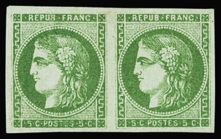 N°42Ba 5c vert-jaune foncé, paire neuve *, TB. Signé