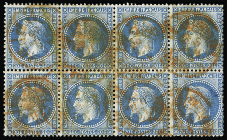 N°29A 20c bleu, Type I, bloc de huit obl. càd rouge