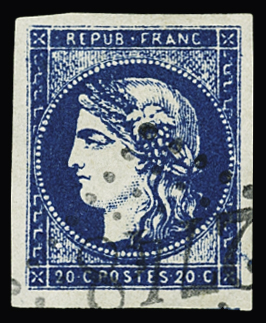 N°44Aa 20c bleu foncé, Type I, Report 1, obl. GC 2748