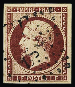 N°18a 1f carmin foncé, belles marges, oblitéré losange