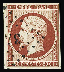 N°17Ad 80c vermilloné, bien margé, oblitéré PC, TTB