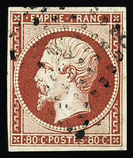 N°17Ad 80c vermilloné, bien margé, oblitéré PC, TTB.