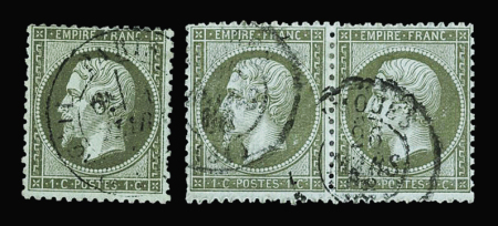 N°19 1c vert-olive : paire obl. càd T15 Limoges et