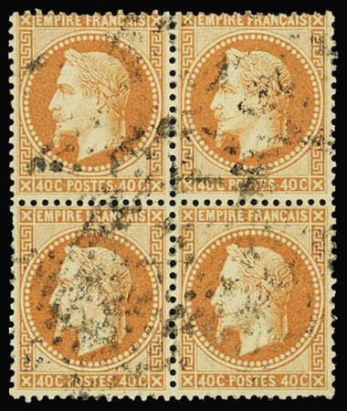 N°31 40c orange, bloc de 4 obl. étoile, TB. Signé Baudot