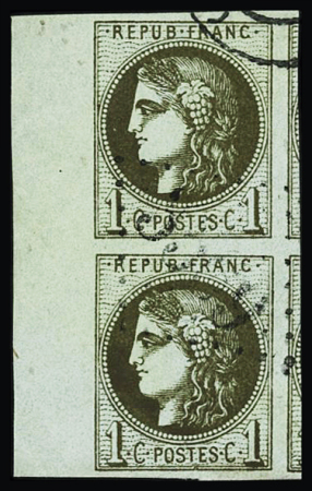 N°39C 1c olive, paire bdf, voisins à droite, obl. GC
