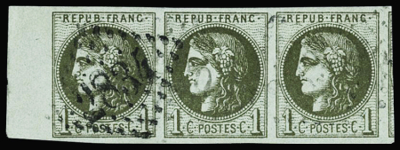 N°39C 1c olive, bande de trois bdf, voisin à droite,