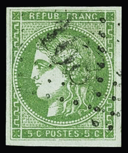 N°42B 5c vert-jaune Report 2, bien margé, obl. GC 168