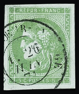 N°42Bi 5c vert émeraude clair, Report 2, bien margé,