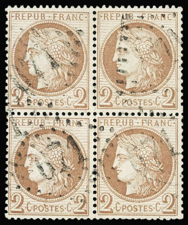 N°51 2c rouge-brun, bloc de 4 obl. GC 671 de Buis-les-Baronnies