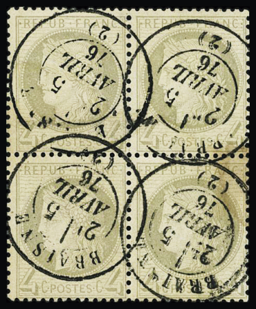 N°52 4c gris, bloc de 4 obl. càd Braisnes 5 avril 76
