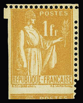 N°286 1f orange, Type Paix, exceptionnel accident de