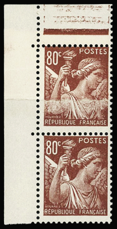 N°431 80c brun-carmin, magnifique impression sur raccord,