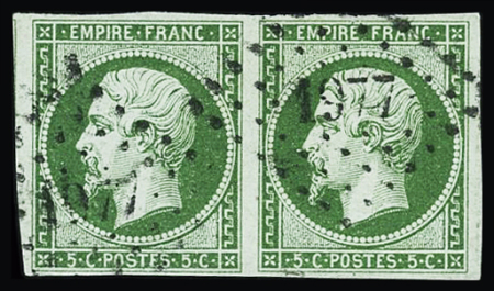 N°12b 5c vert foncé, paire bien margée, voisin à gauche,