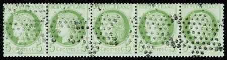N°53c variété cadre brisé dans une bande de cinq obl.