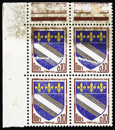 N°1353 10c Troyes, variété impression sur raccord sur