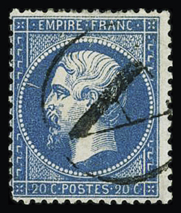 N°22 20c bleu avec exceptionnelle oblitération cachet