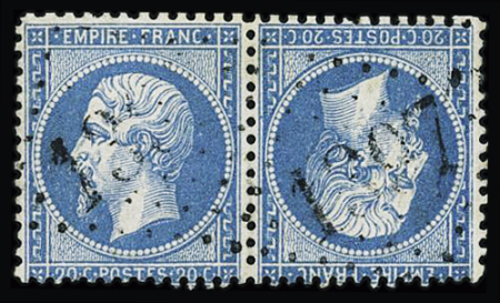 N°22b 20c bleu, paire tête bêche  obl. GC 1397 d'Epernay