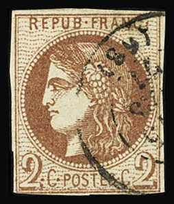 N°40Bb 2c brun marron, obl. càd, B/TB