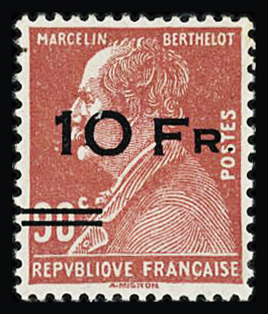 N°3 Berthelot 10F sur 90c rouge surchargé à bord du