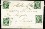 N°12b, 4 ex. en rare disposition aux 4 angles sur bande