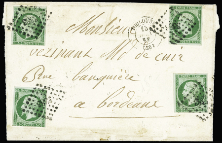 N°12b, 4 ex. en rare disposition aux 4 angles sur bande