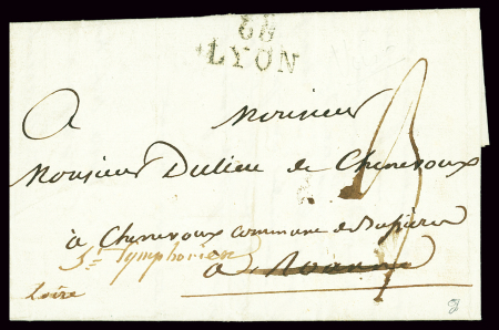 Lettre de Lyon pour Roanne réexpédiée à Saint Symp