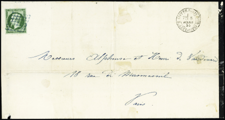 N°12 5c vert OBL grille bleue + CAD noir "Lettre A