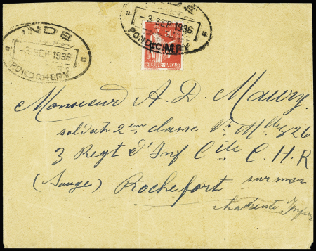 FM n°7 OBL CAD ovale "Inde Pondichéry" (1936) répé