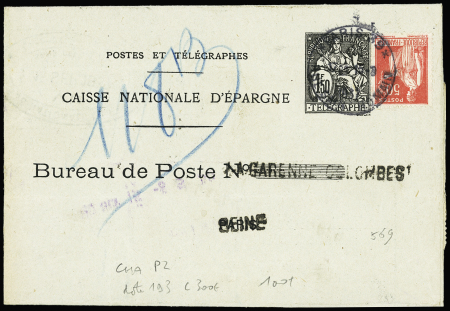 N°283 OBL Paris 39 (1937) sur entier pneu caisse d