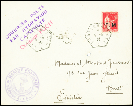 FM n°7 OBL hex "croiseur Foch" (4.5.34) sur lettre