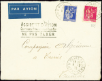 N°365 + 369 OBL Paris (8.2.38) sur lettre par avio