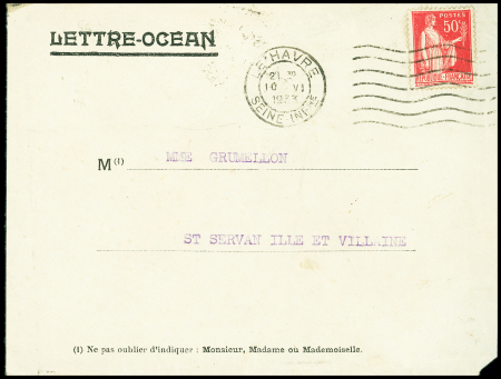 N°283 OBL mec Le Havre (10.6.33) sur lettre océan