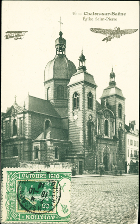 N°137 OBL sur porte-timbre d'aviation Chalon-s-Saone octobre 1910" sur carte p