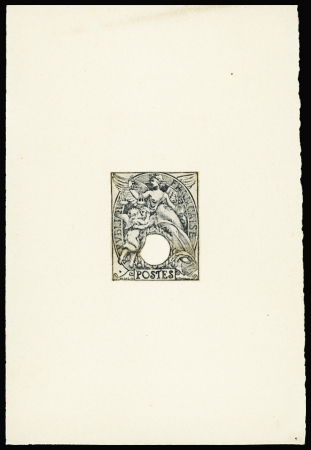 N°107, poinçon en noir du 1c ardoise sans indication de la valeur, tirage à plat sur bristol. RR et TB