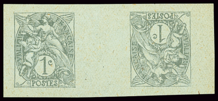 N°107, paire tête-bêche non dentelé sur papier gri