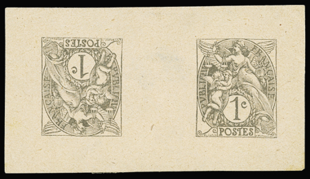 N°107, paire tête-bêche non dentelé sur papier ros