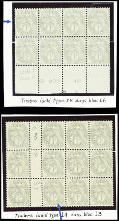 N°107, bloc de 12 interpanneau 1B avec isolé 1A et