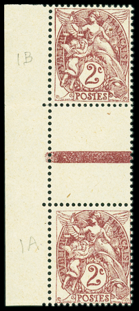 N°108 2c brun-lilas, paire verticale interpanneau 