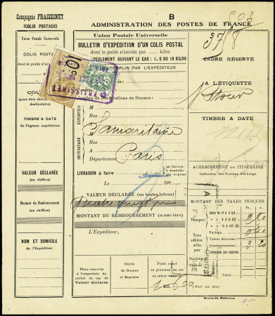 Bulletin d'expédition d'un colis postal de la comp