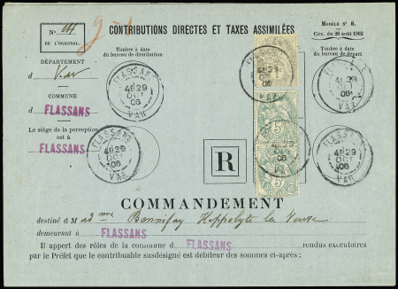 N°107 + 111 en paire OBL Flassans Var (1906) sur c