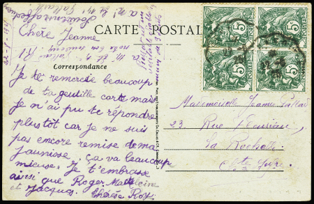 Carte postale de 1925 AFF 5c vert n°111  deux pair