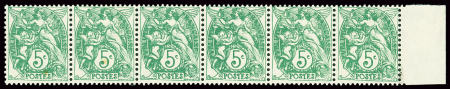 N°111, 5c vert, bande horizontale de 6 timbres de 