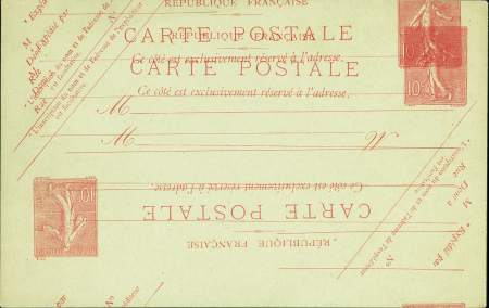 Entier carte postale 10c Semeuse lignée rose avec